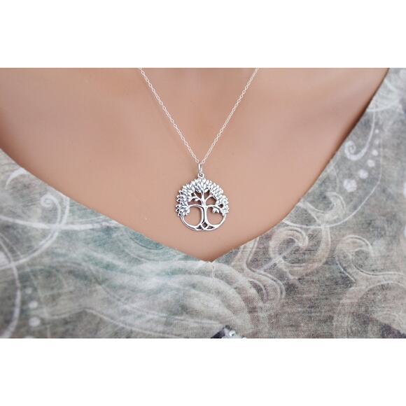 Sterling Silver Tree Pendant Necklace, Silver Tree Pendant Necklace - Picture 2 of 6